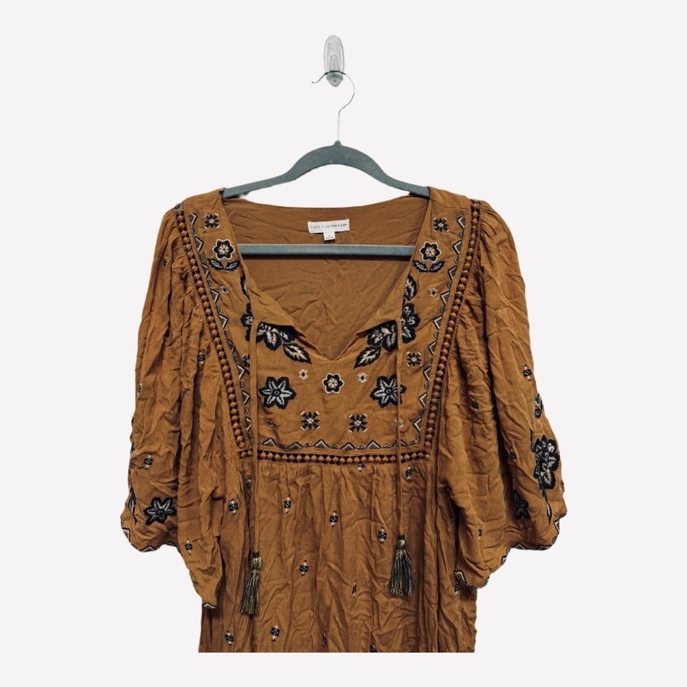 Coco + Jaimeson Brown Boho Bohemian Short Dress Size Large Festival Hippie - Picture 2 of 5